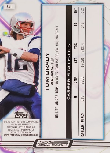 Tom Brady Topps Chrome Football Card - NFL Trading Card